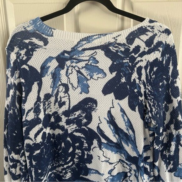 Soft Surroundings Blue & White Breathable Knit Floral Sweater - Picture 14 of 16